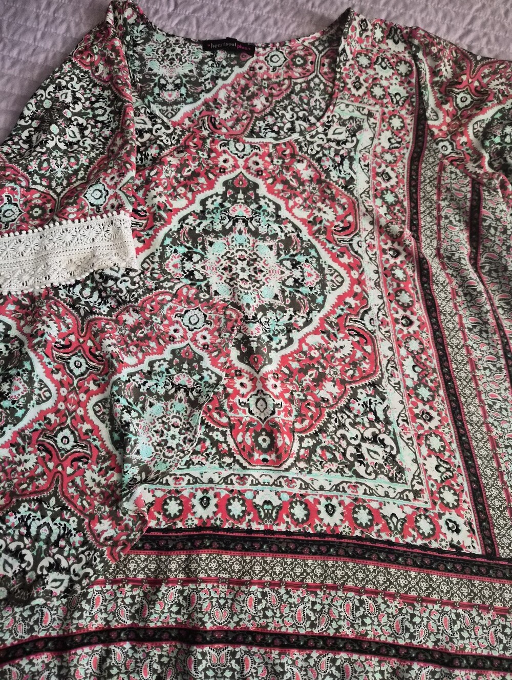 heartsoul plus Floral Print Top - Pink & Teal Accents